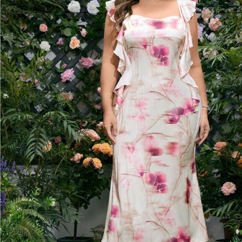 Floral Pink and Cream Women's Dress